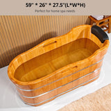 59” Freestanding Bathtub Wooden Soaking Tub Handcrafted Deep Soaking Bathtub with Wooden Handrails, Japanese Soaking