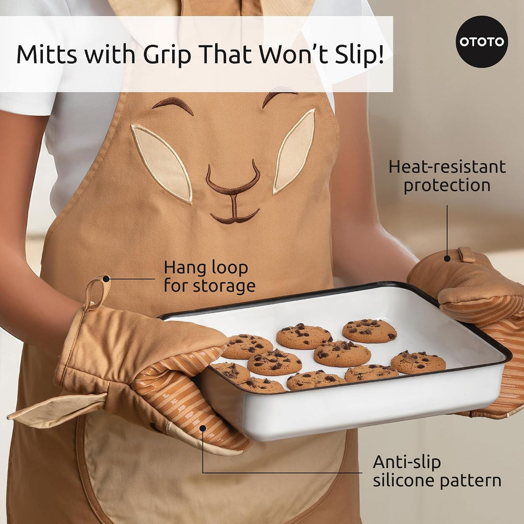 Aproo Kitchen Set - Oven Mitts and Chef Apron with Pockets, Cute Cooking Accessories, Funny Kitchen Gift, Kangaroo