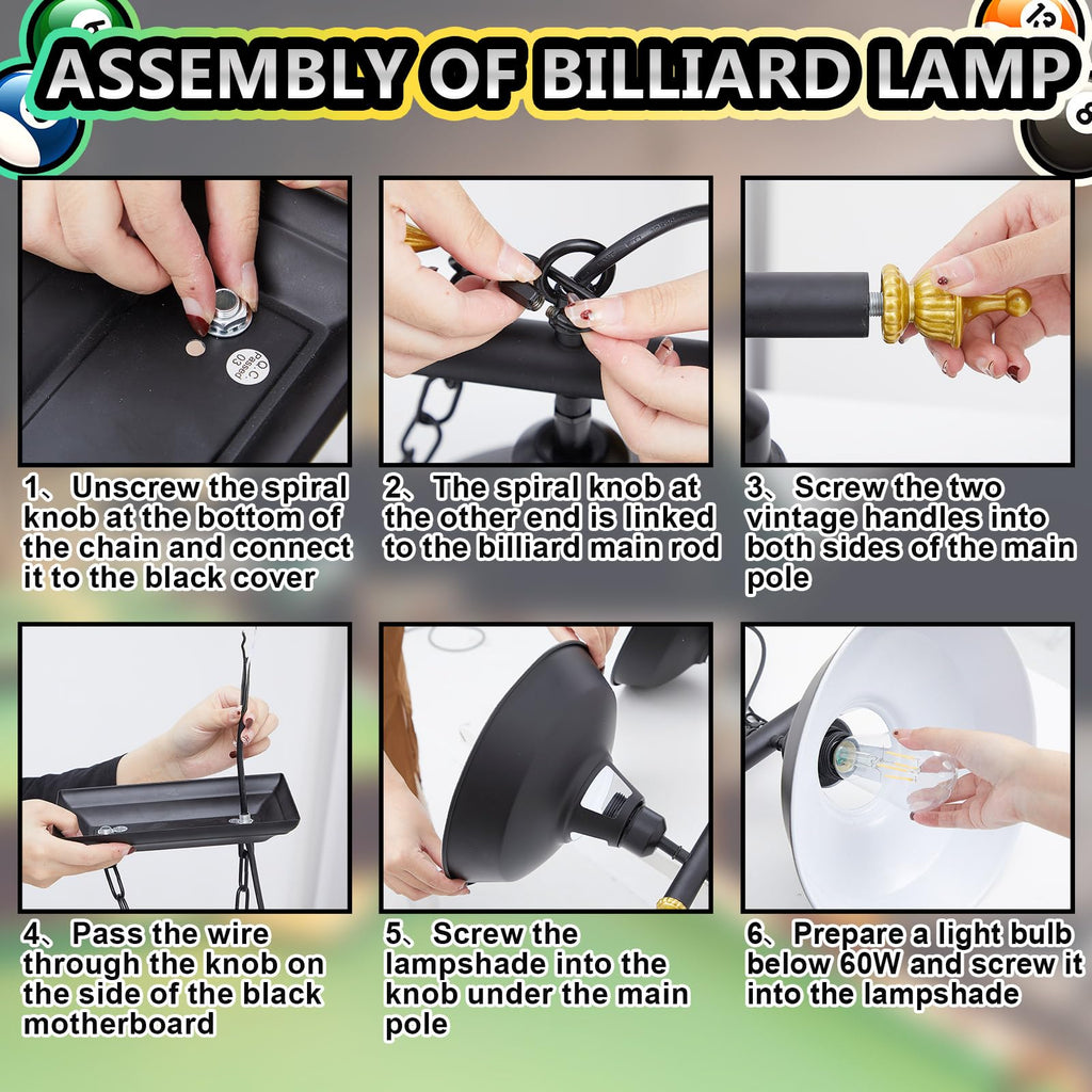 Adjustable Pool Table Lights, 3 Lights for 7'-8' Billiard Table