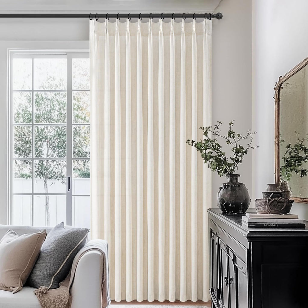 Pinch Pleated Linen Curtains for Living Room Bedroom, Light Filtering Boho Window Drape 2