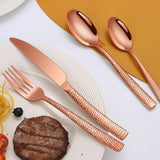 40-Piece Silverware Set, Rose Gold Hammered Stainless Steel Flatware Sets for 8, Food-Grade Tableware Set