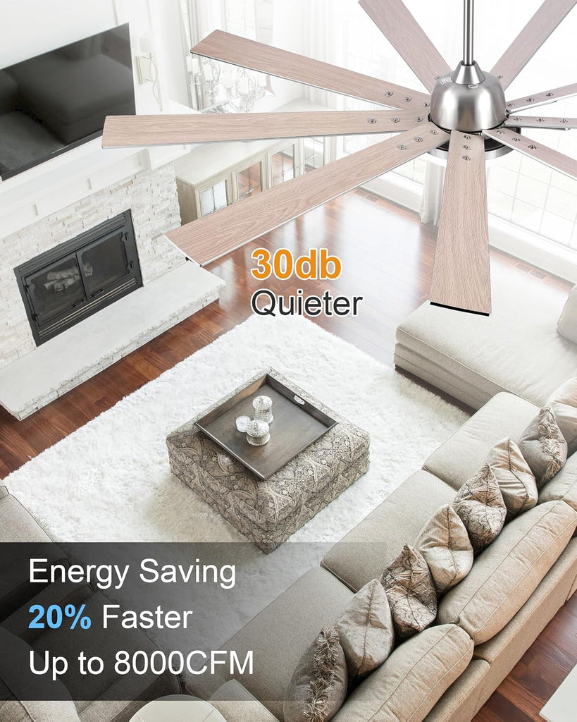72 Inch Ceiling Fans with Lights,Large Modern Ceiling fan with Remote and 9 Wooden Blades,Dimmable,6 Speeds