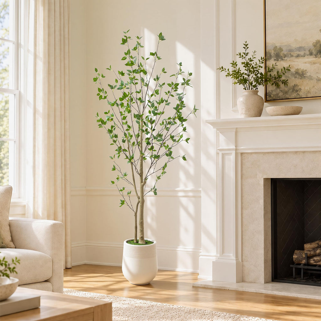 6ft Minimalist Artificial Citrus Tree with Large Exquisite Planter, 72in Faux Citrus Tree with Realistic Leaves, Faux
