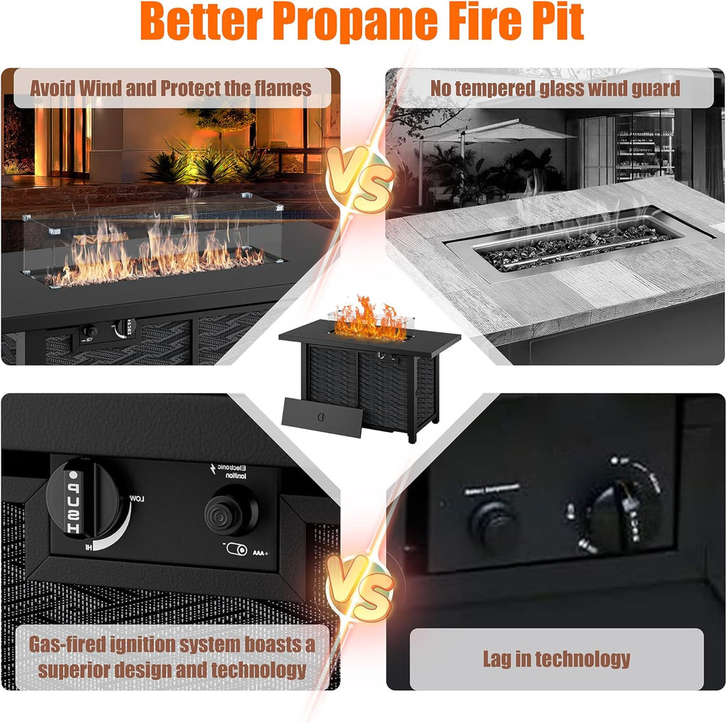 Propane Fire Pits 43″ Outdoor Gas Fire Pit, 50,000 BTU Rectangle Gas Fire Pit Table with Lava Rocks