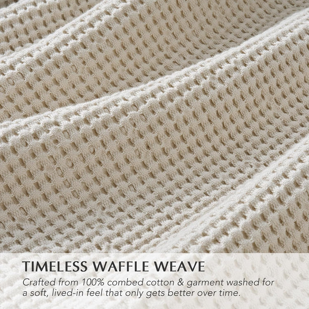 100% Cotton Waffle Bed Blanket King, Soft Premium Cotton Coverlet Set with 2 Matching Shams, Lightweight All Season