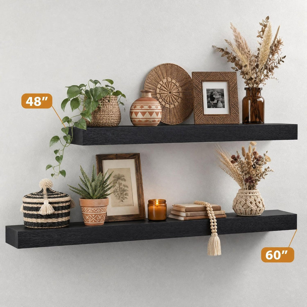 48 Inch Solid Wood Fireplace Mantel Shelf, Matte Black | 70 LBS Capacity, Easy to Install, Modern Farmhouse Floating