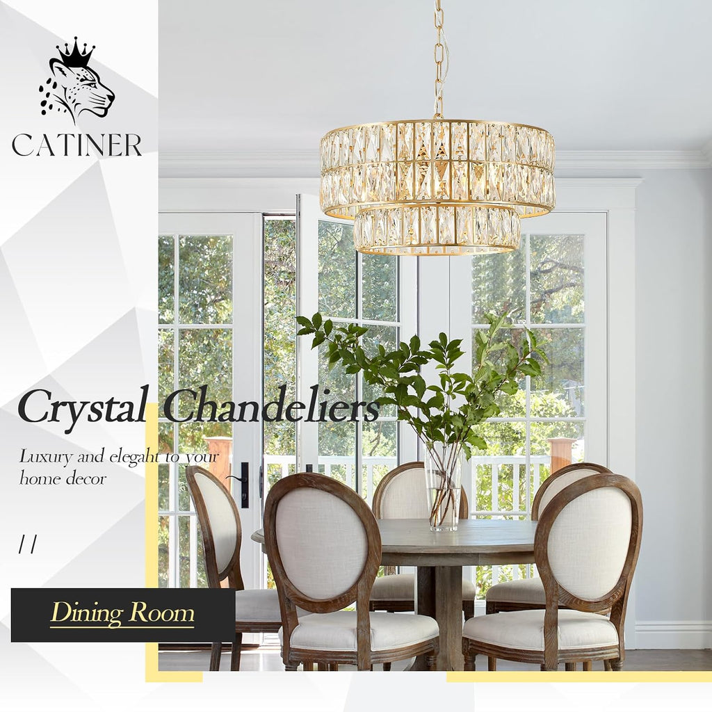 20'' Modern Gold Crystal Chandelier Luxury Semi Flush Mount Ceiling Light Fixtures 6-Lights Round Crystal Pendant