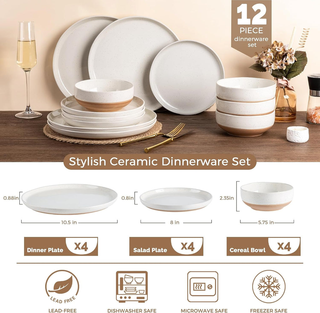 Ceramic Dinnerware Sets, Handpainted Plates and Bowls Set with Rustic Terracotta Underside