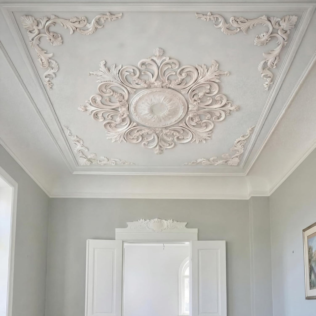 9 Pcs 2.36'' ID Ceiling Molding Set Large 28 Inch PU Ceiling Medallion Combination Decorative with 4 Pcs Corner French