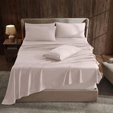 Extra Deep Pocket Sheet Sets, Luxury Soft 6 Piece Bed Sheet Set Fits Mattress 18-24 Inches - Queen, Peach Beige