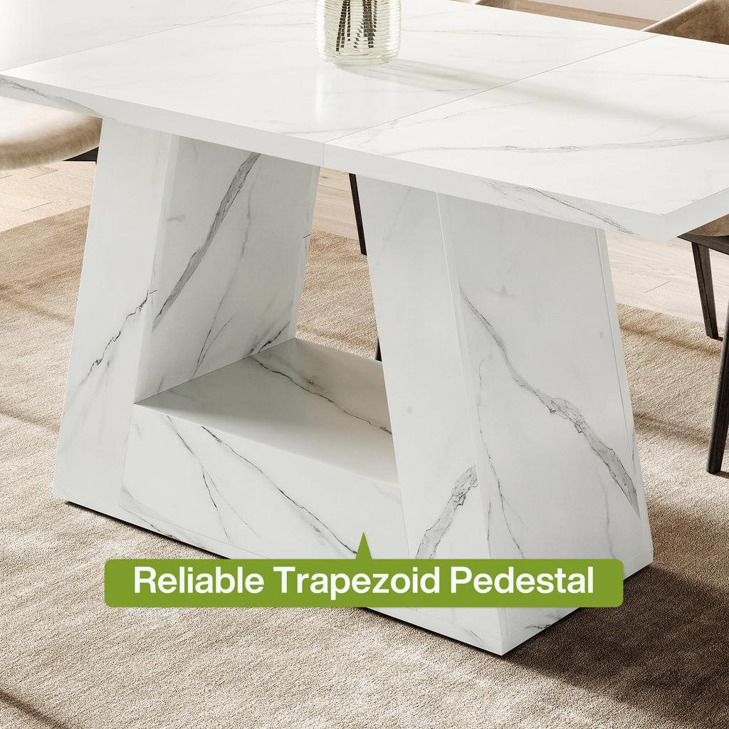 63" Modern Faux Marble Dining Table for 6, Rectangle, White