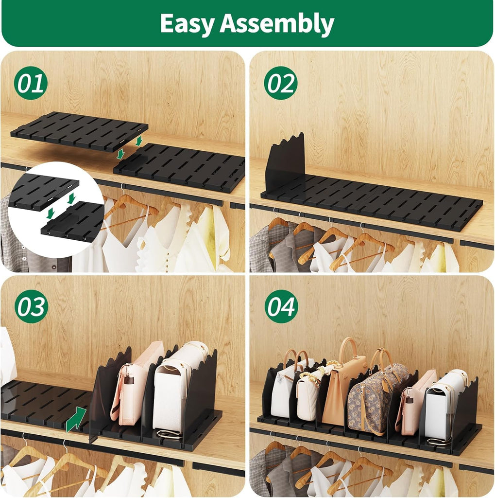 Shelf Divider for Closet, 2 Pcs Adjustable Purse Organizer, Black
