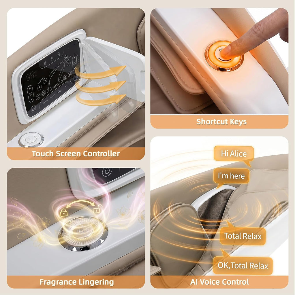 4D Massage Chair Zero Gravity Full Body SL Rail Massage Chair with 20 Auto Programs Built-in Aroma System (White)