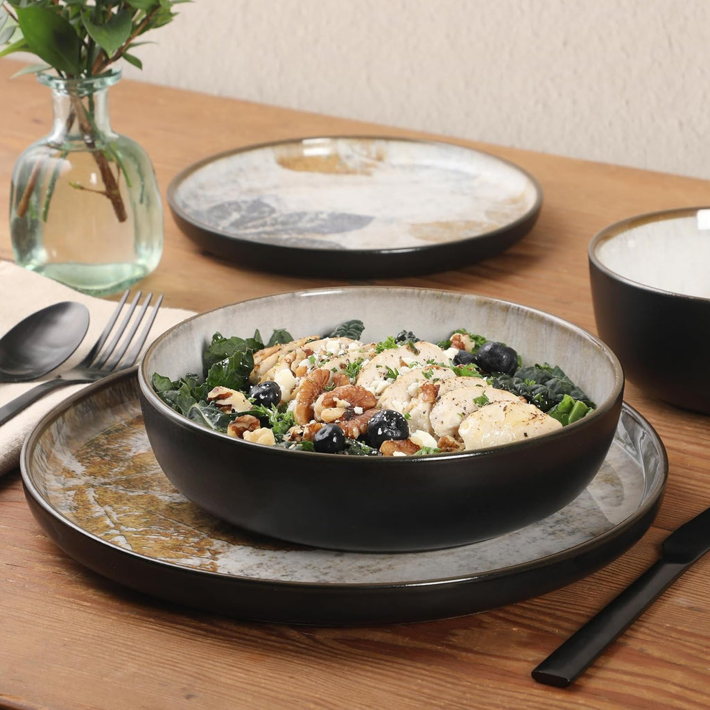 Chantilly Hill 16-Piece Porcelain Dinnerware Set, Round Plates & Bowls, Multicolor Leaf Design