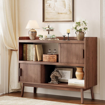 44" Sideboard Buffet Cabinet with Outlet & 2 Open Storage Spaces