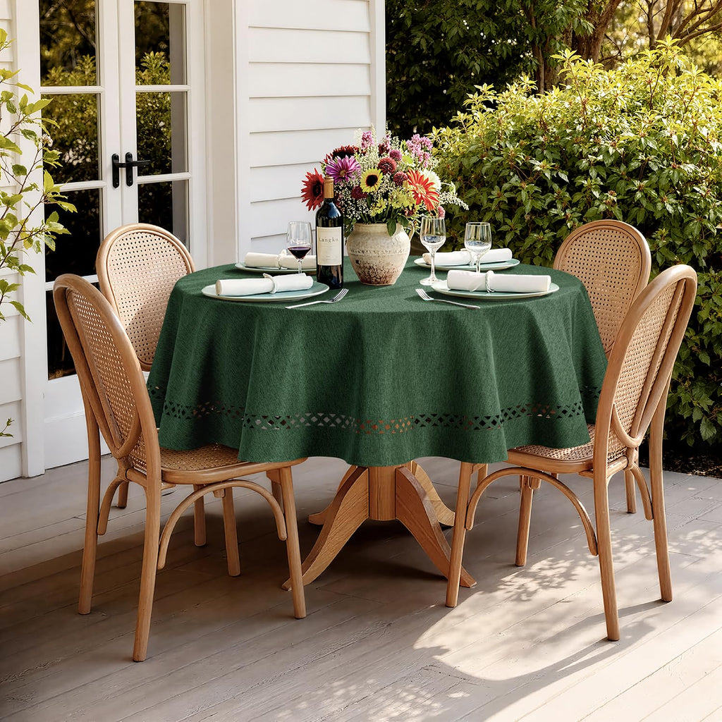 Army Green 60 Inch Round Linen Christmas Tablecloth with Cutouts