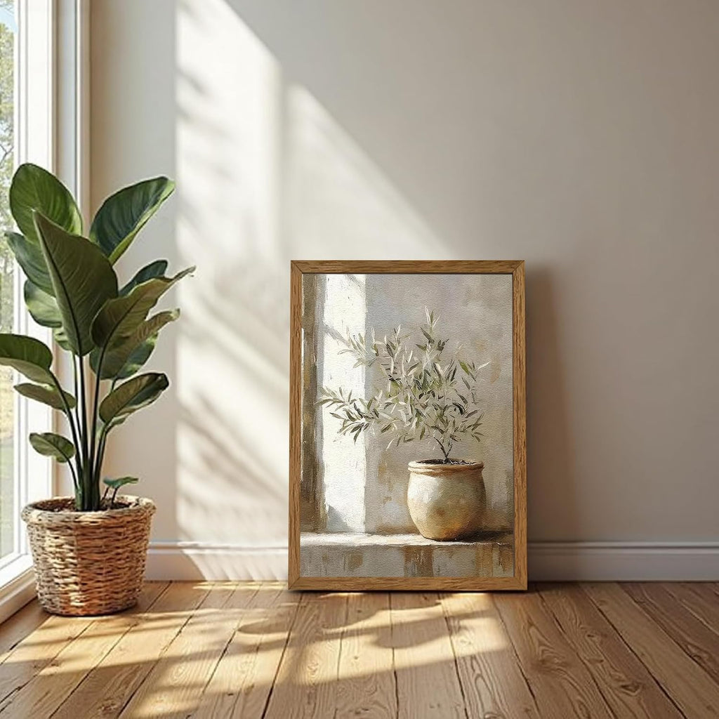 Framed Vintage Olive Botanical Tree Canvas Wall Art, Rustic Farmhouse Wall Decor, Unique Plant Art Prints Bedroom
