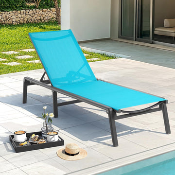 Aluminum Chaise Lounge Chair Outdoor for Outside Poolside, 1PC, Lake Blue | Foldable & Assembly Free Outdoor Lounge