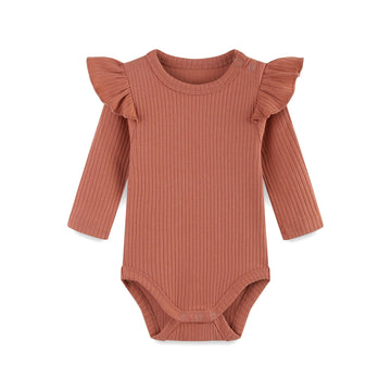 Baby Ruffle Top Newborn Bodysuit Short Sleeve Baby Brown Girl 100% Organic Cotton Breathable Solid Brown 18~