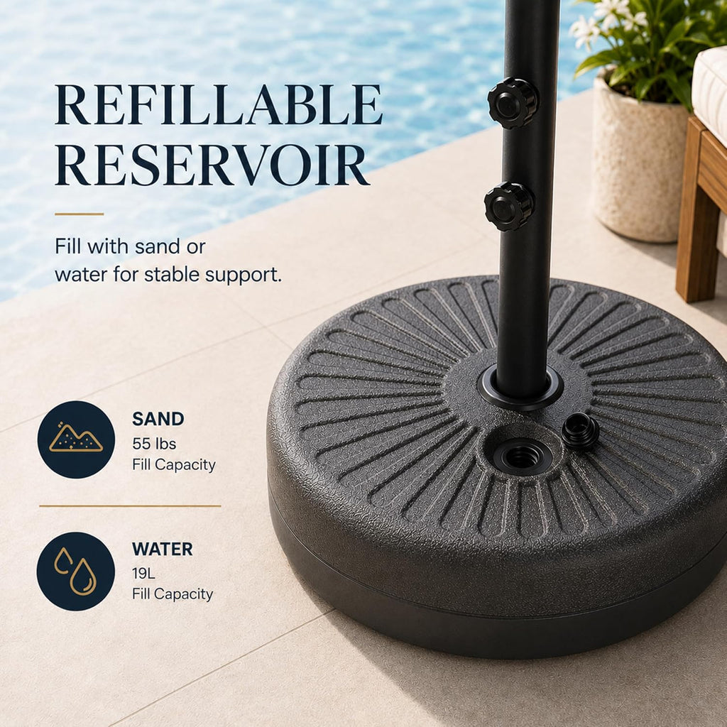 20" 50 lbs Fillable Heavy Duty Umbrella Base, Stable Outdoor Stand, Durable Holder and Poolside Parasols, Black