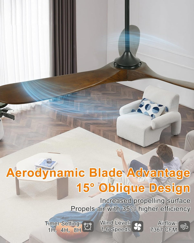 60" Wood Ceiling Fan no Light, Smart Ceiling Fans without Lights with Alexa Google App