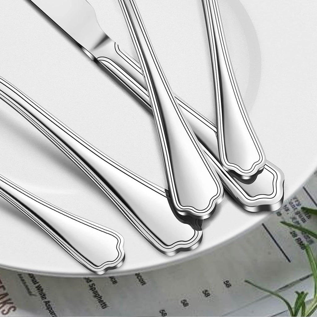 77-Piece Silverware Flatware Set for 12, Plus Steak Knives and Serving Utensils, Stainless Steel Flatware Cutlery Set