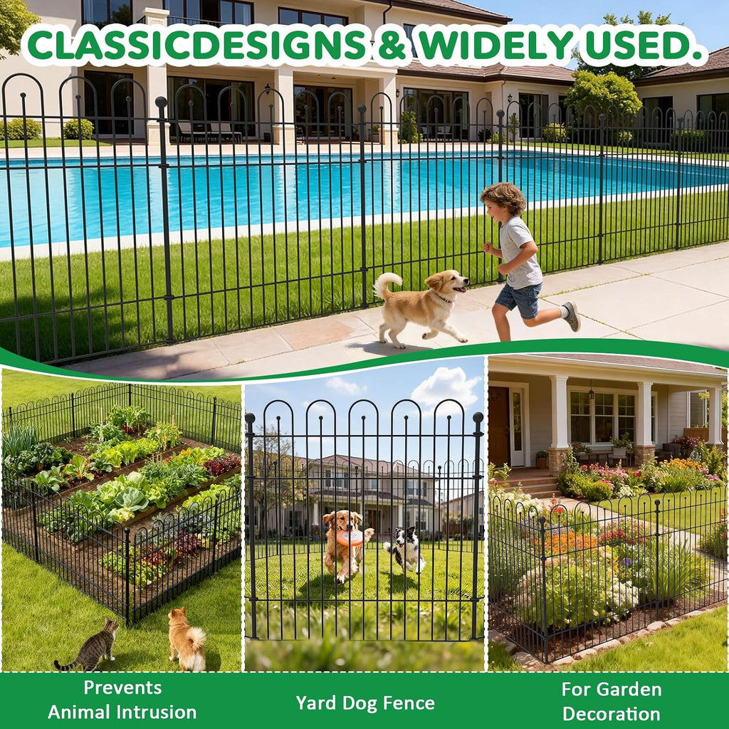 Garden Fence Animal Barrier with Gate, 32 in (H) x23.6ft (L) Decorative Garden Fence, 10 Panels No Dig, Rustproof