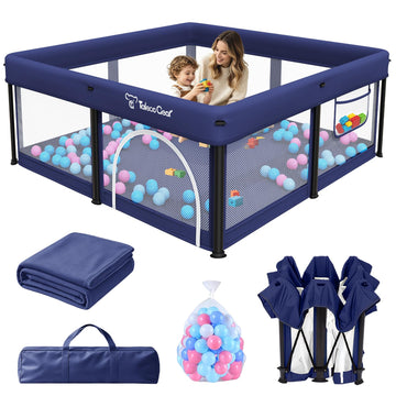 Foldable Baby Playpen with Mat, 50"×50" Collapsible Play Pen for Babies and Toddlers, Indoor & Outdoor Kids Safety