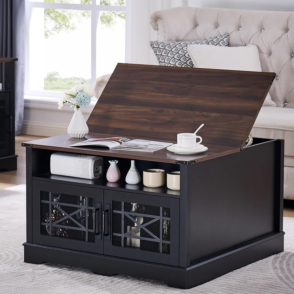 Square Coffee Table, Farmhouse Coffee Tables, Wood Coffee Table with Storage