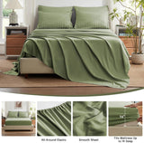 Queen Comforter Set 7 Pieces, Olive Green Seersucker Bed in a Bag with Comforter and Sheets