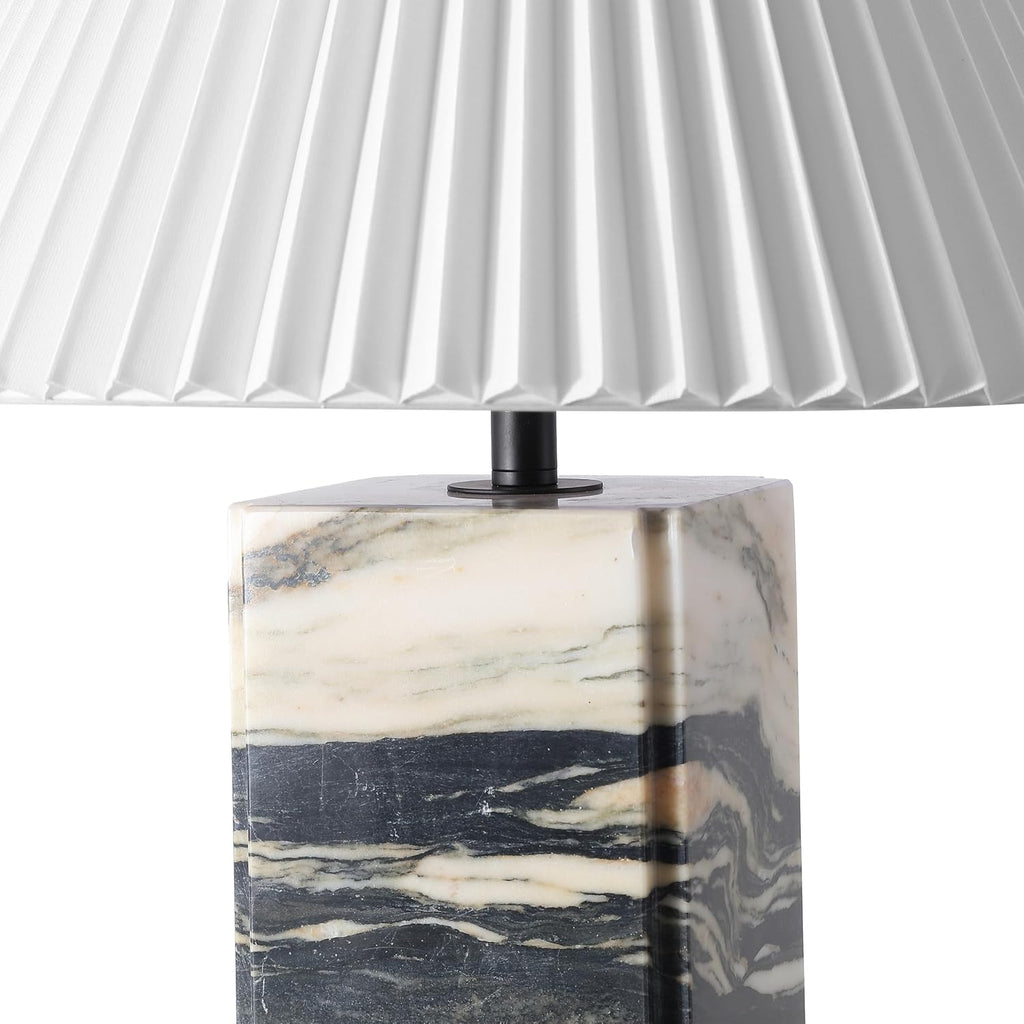 Mackenzie Light Brown/Black Marble Square 25-inch Table Lamp Living Room Home Office Desk Nightstand (LED Bulb Included)