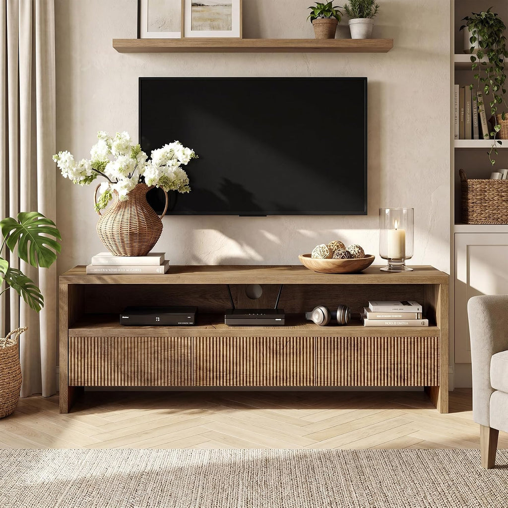 63" TV Stand with 3 Drawers, 2-Tier Entertainment Center for TVs up to 75", Farmhouse Media Cabinet, Wooden Console