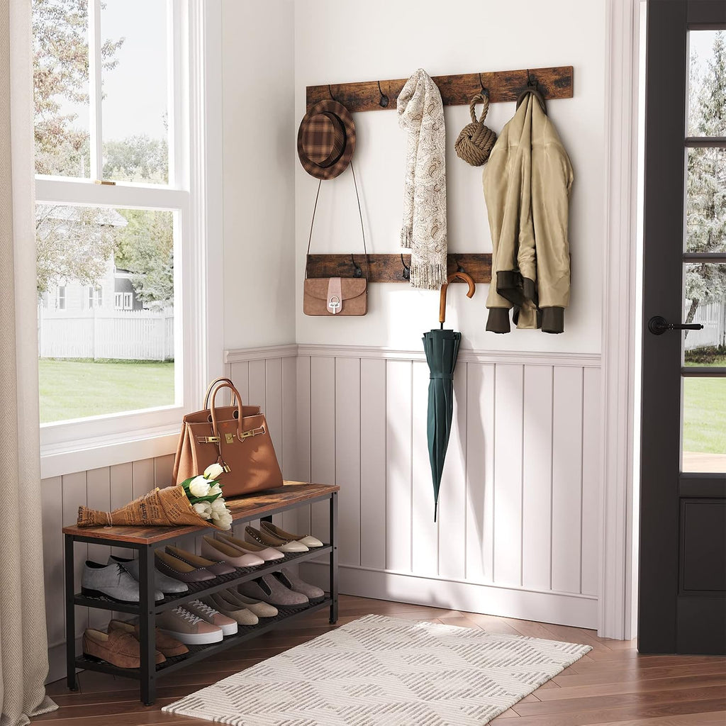 Hall Tree Entryway Storage Bench, Coat Rack Shoe Bench, Shoe Rack Organizer with Coat Hooks, 3-in-1 Design, Wooden