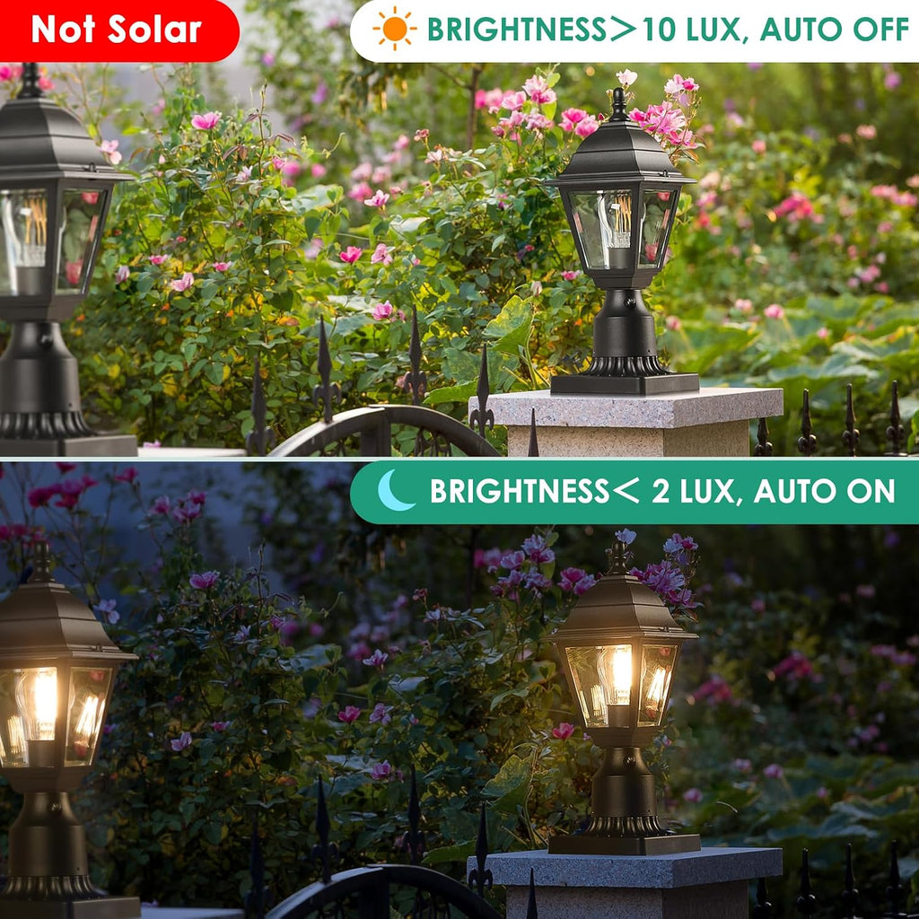 Dusk to Dawn Outdoor Post Lights, 2-Pack Waterproof Outside Post Lamps with Pier Mount