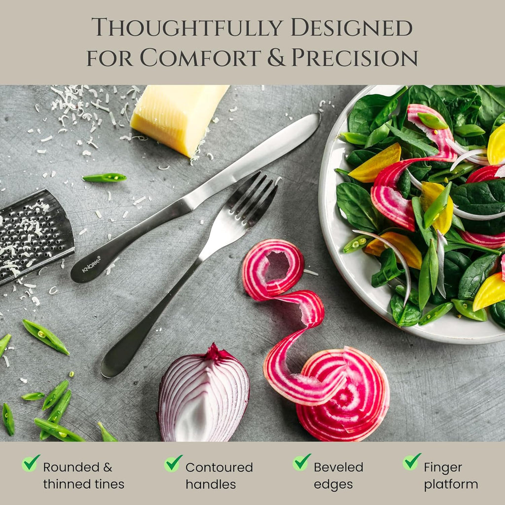 Silverware Set - 20-Piece Matte Silver Cutlery set - Ergonomic Design Utensil sets