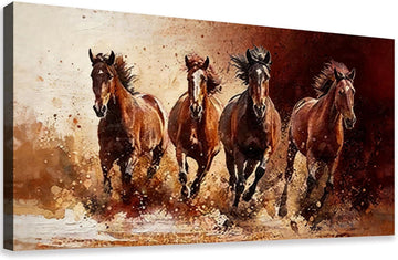 Running Horses Canvas Wall Art 4 Galloping Wild Horses Vintage Style Print Rustic Farmhouse Animal Wall Decor Bedroom