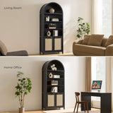 Book Shelf Arched Cabinet Bookshelf Arch 84.2" Tall Bookcase 5 Tier Large Bookshelves with Doors Storage Rattan Boho