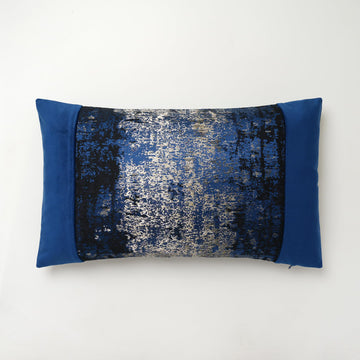 Textured Navy Blue and Metallic Gold Jacquard Velvet Lumbar Throw Pillow Cover, 12x20 Inch Modern Luxury Decorative