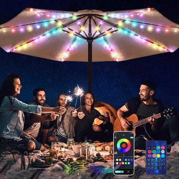 Patio Umbrella Lights, 104 Bright LEDs DIY Colors USB Battery Powered Waterproof Outdoor Umbrella Lights with APP