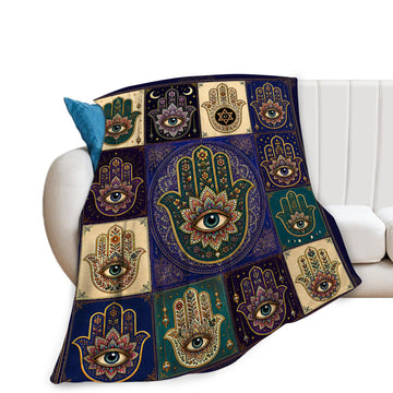 Hamsa Hand Blanket, Spiritual Boho Gifts Throw Blanket 60"X80"