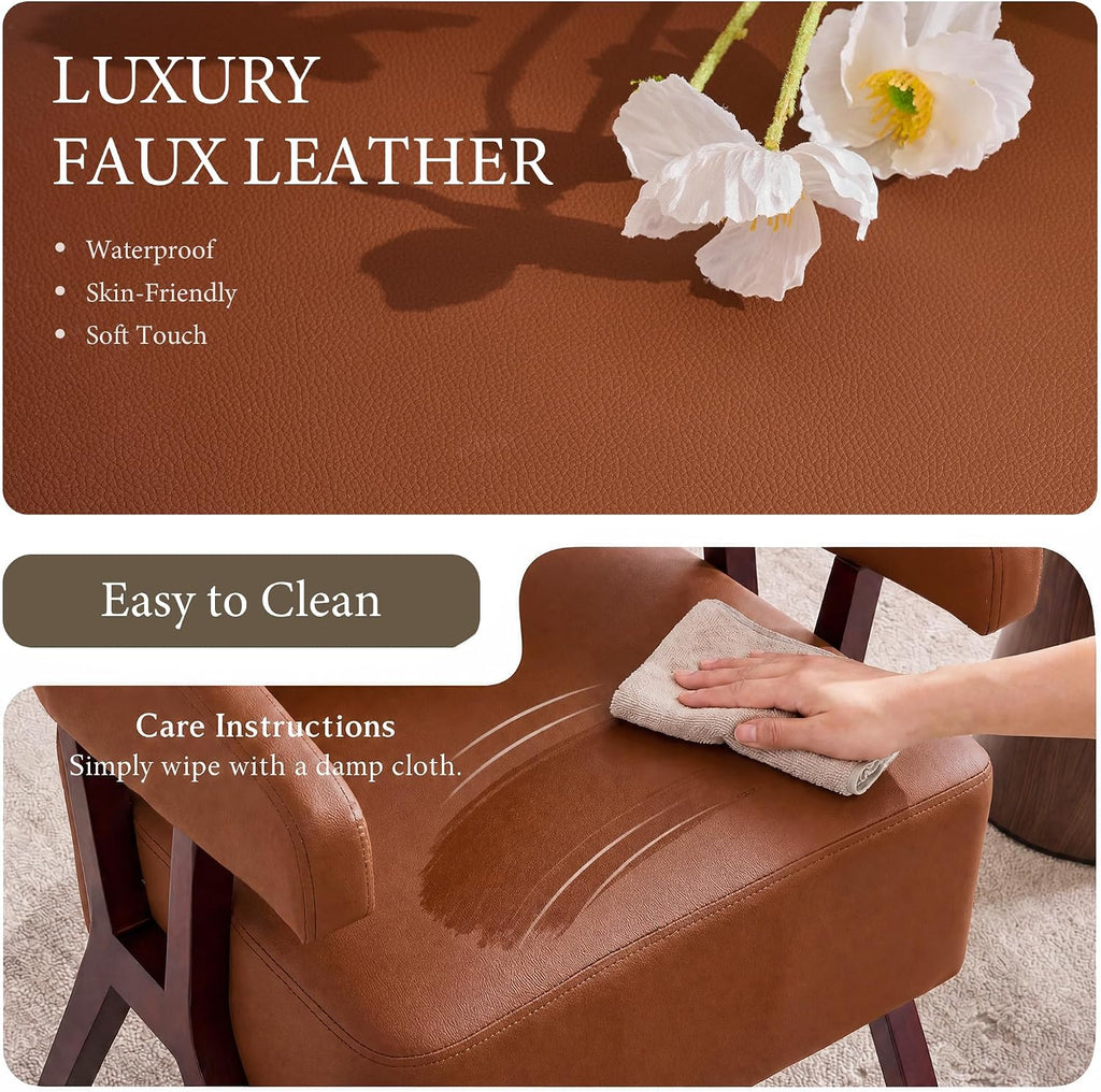 Faux Leather Barrel Accent Chair with Solid Wood Frame (Brown,1)