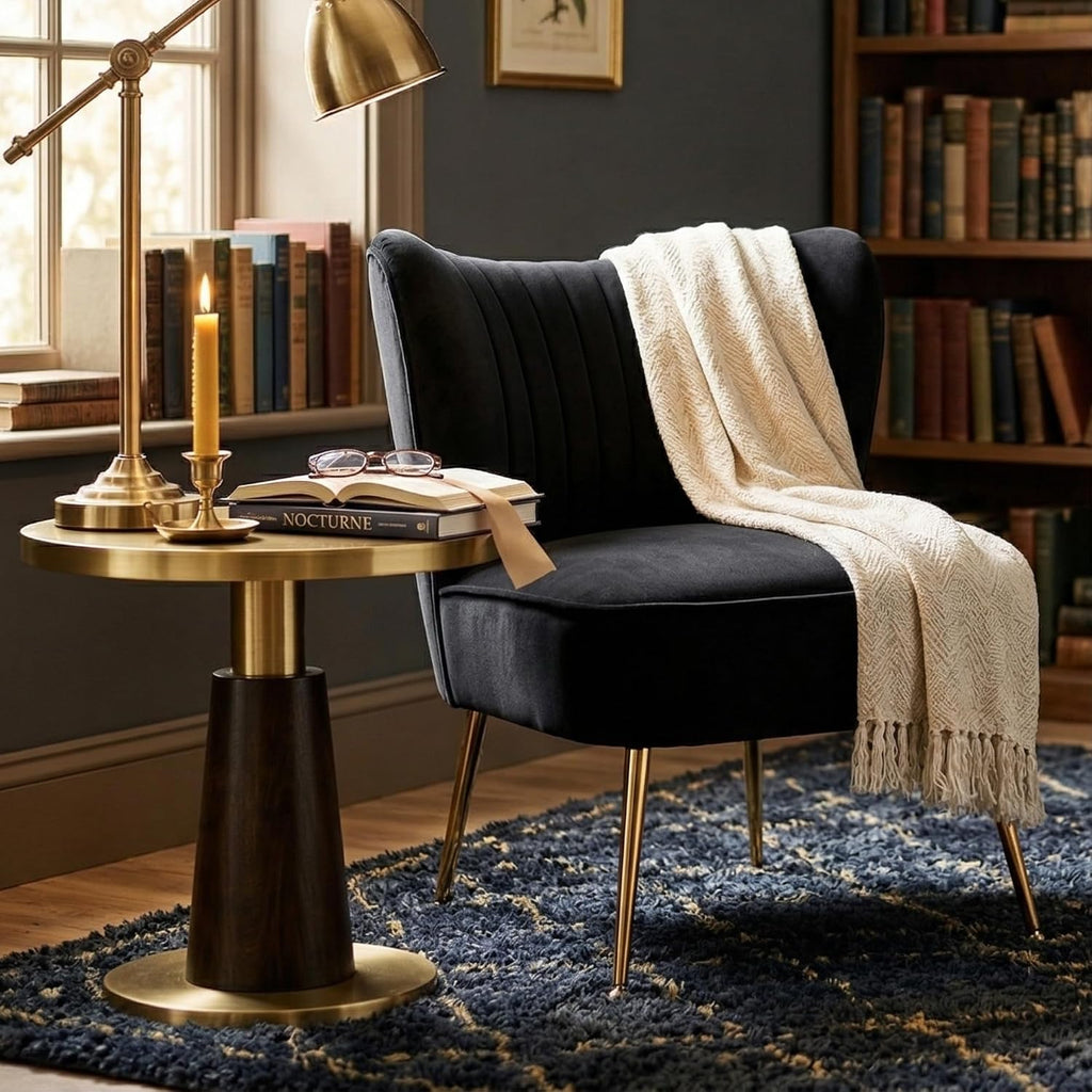 Velvet Accent Chair Set of 2 Comfy Living Room Chair Armless Slipper Chair Mid Century Side Single Sofa Chair with