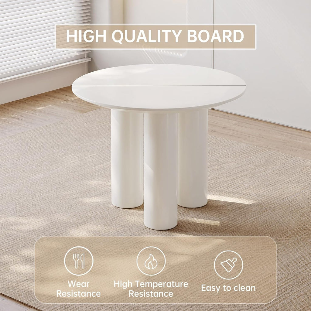 39" Round Dining Table for 4 Cream White Kichen Table with 3 Legs Modern Round Table 4 Seats Dining Room Table for Dining Room Restaurant Breakfast Nook Studio