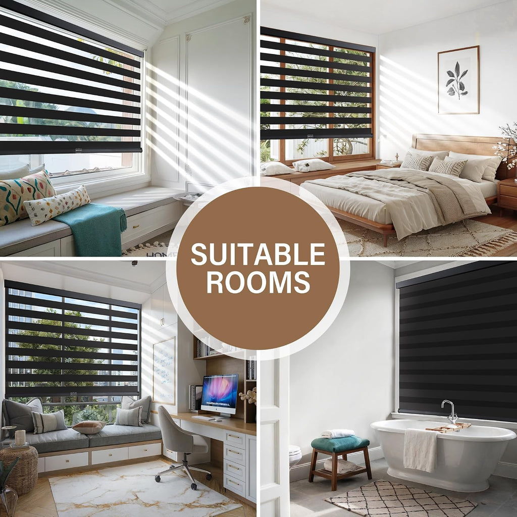 Cordless Zebra Blinds for Windows Pull Down Roller Window Shades Dual Layer Light Filtering Privacy for Day and Night