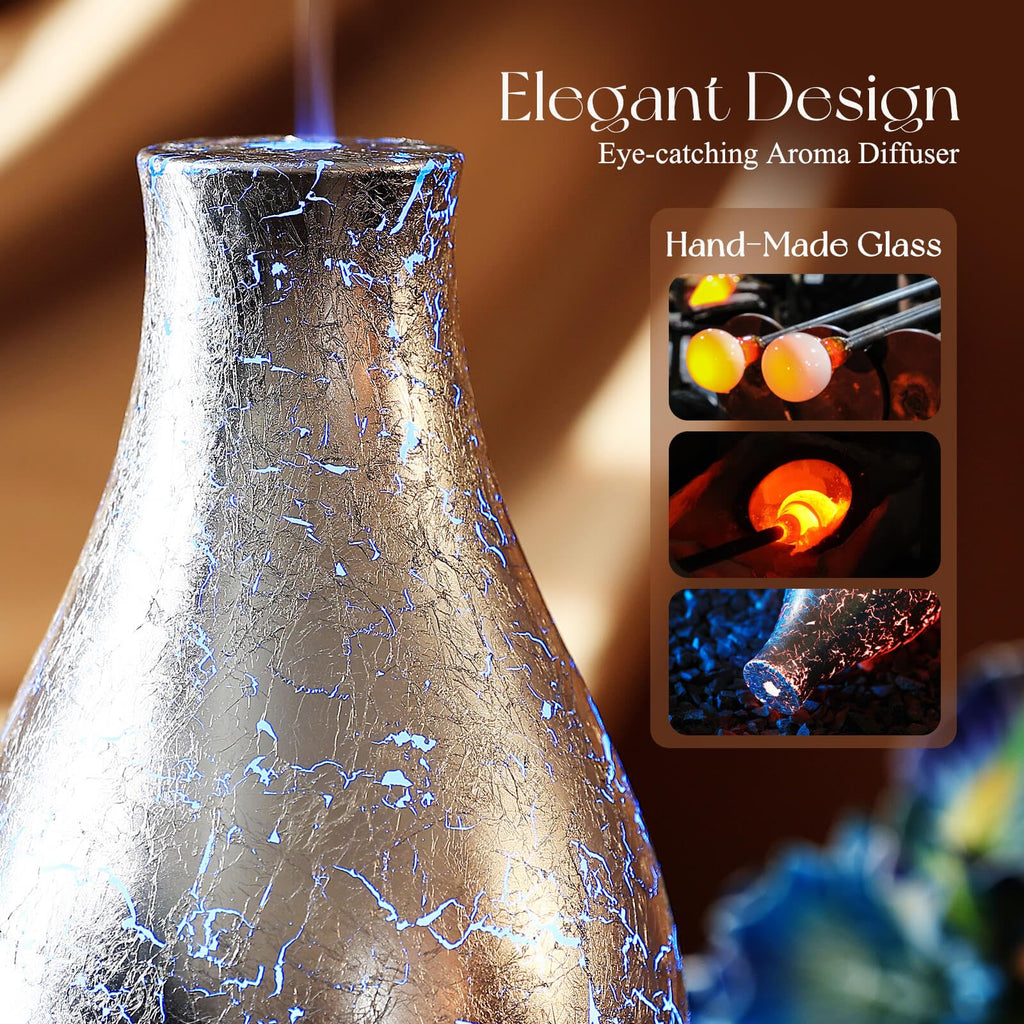 100ml Silver-Plated Volcano Essential Oil Diffuser 3D Glass - Elegant and Effective Aromatherapy with 7 Color