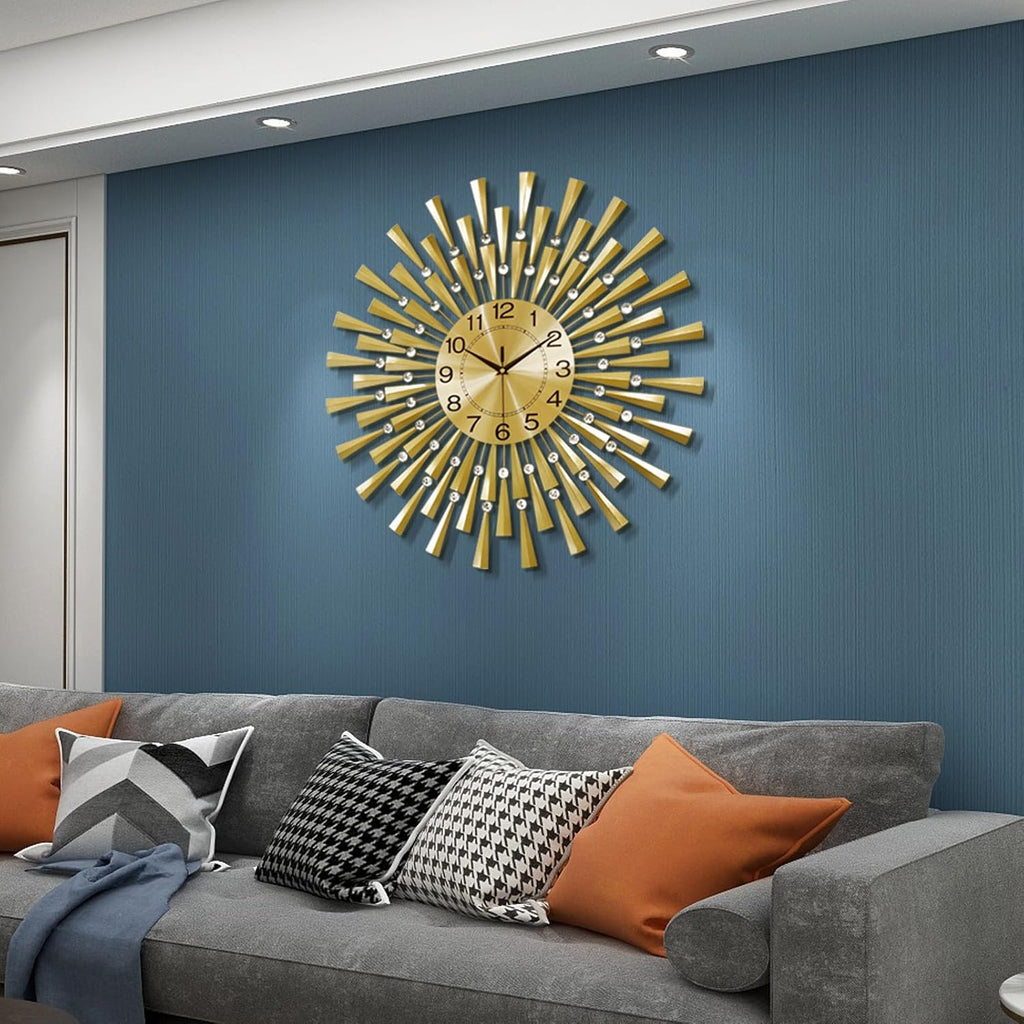 Large Wall Clocks for Living Room Decor Modern Gold Silent Wall Clock Battery Operated Non-Ticking for Bedroom