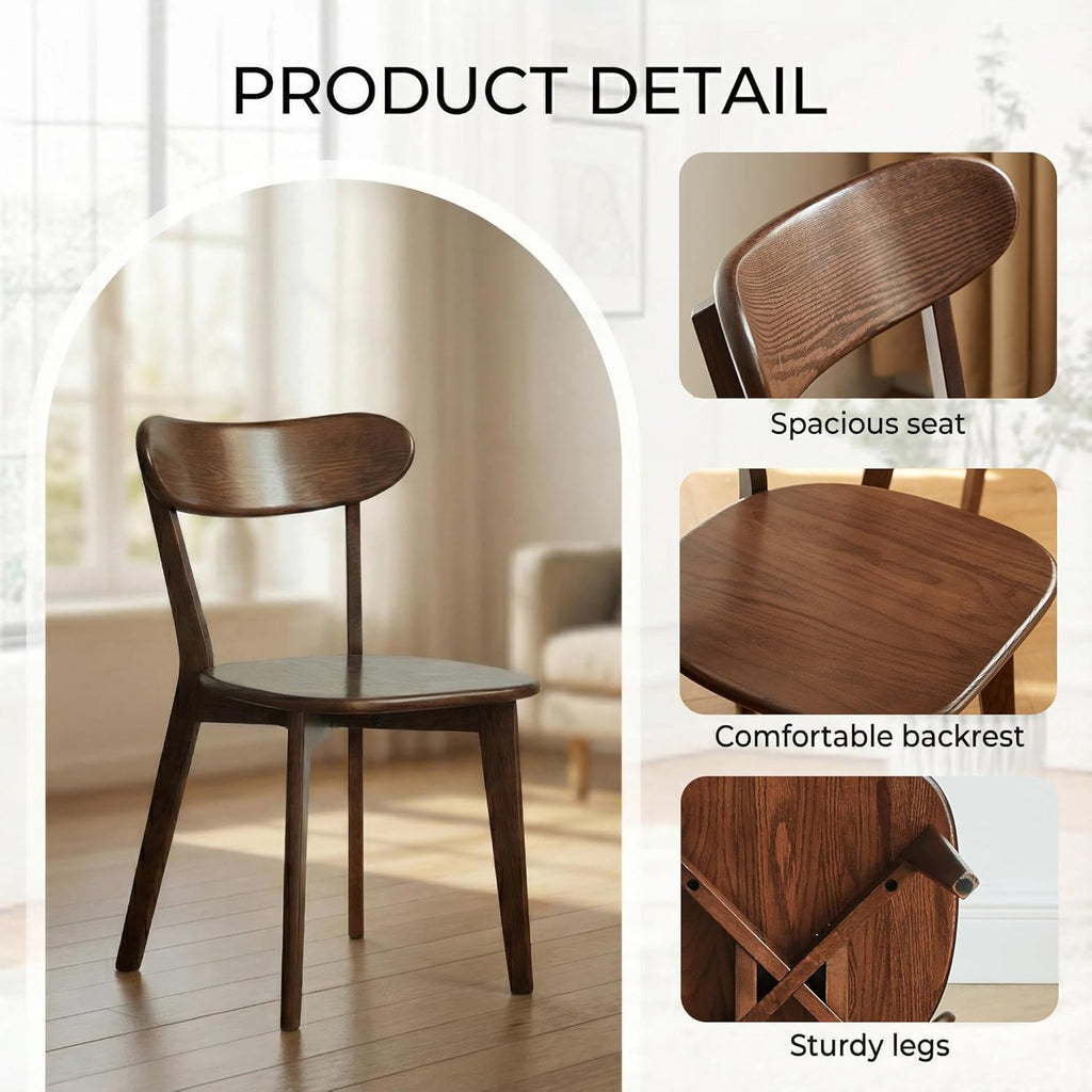 100% Solid Wood Dining Chairs,Mid Century Modern Dining Chairs with Rounded Backrest,Kitchen,Dining Room Chairs Set