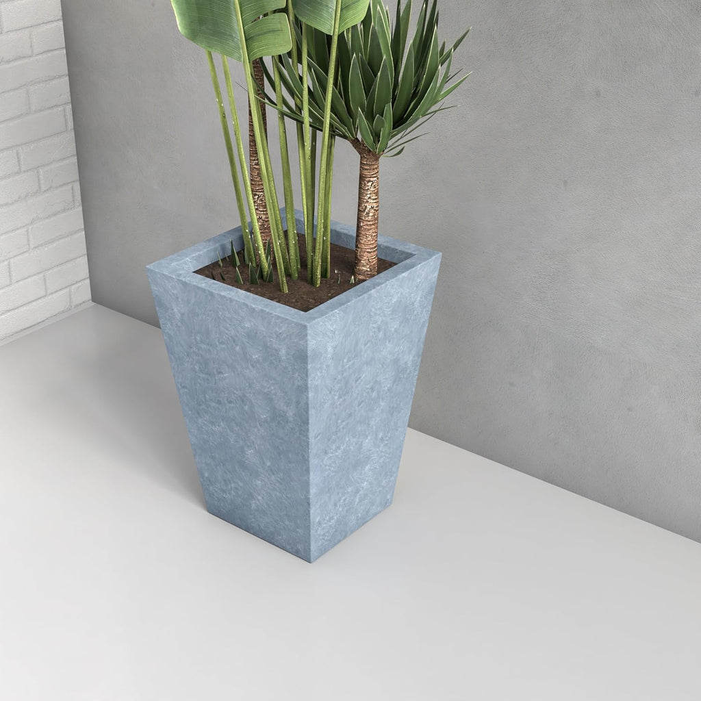Serene Mid-Century Modern Fiberstone and Clay Planter - Tapered Square Plant Pot with Drainage Holes for Indoor and