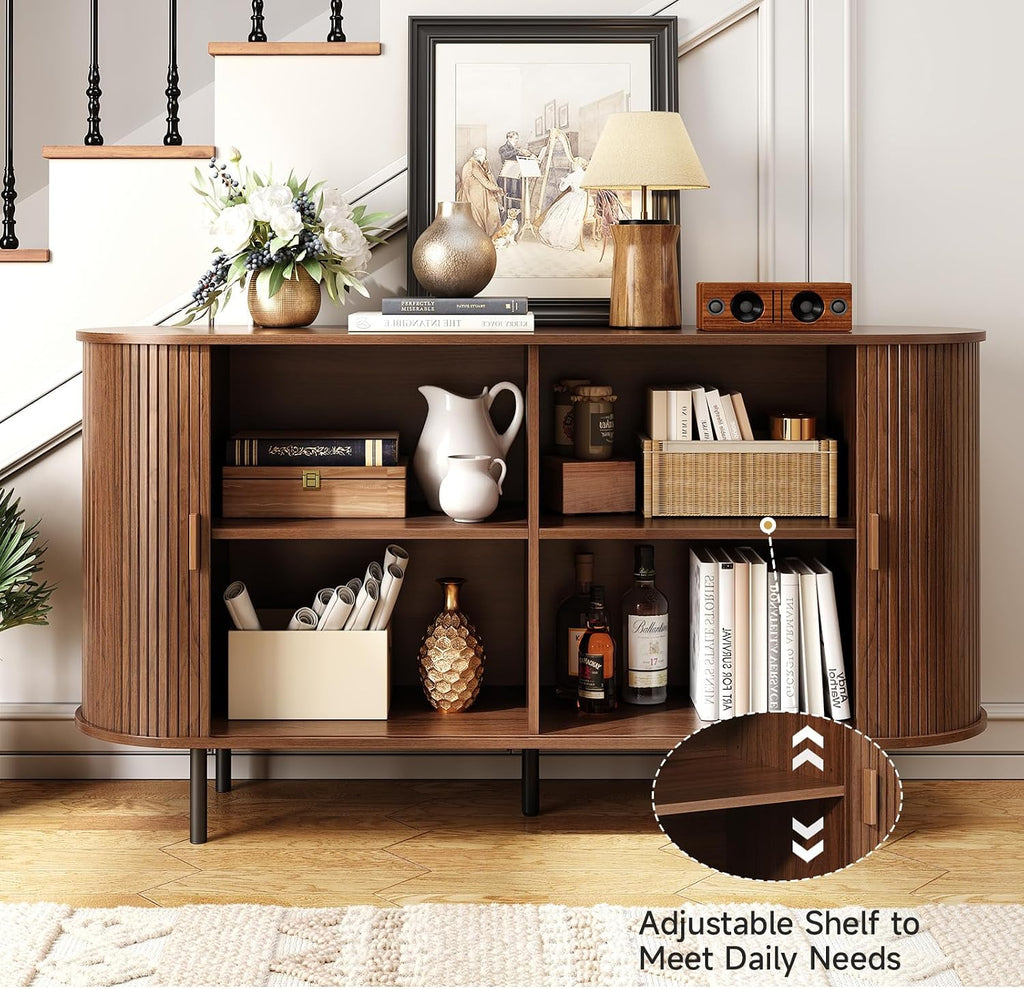 55" Sideboard Buffet Cabinet with Storage, Sliding Door & Adjustable Shelf