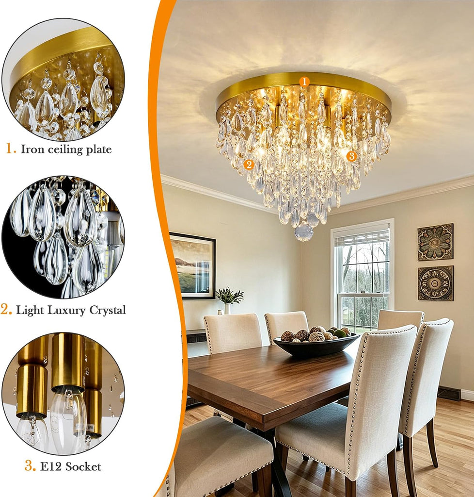 Modern Crustal Ceiling Light Fixture Large Flush Mount Ceiling Light 6 Light Ceiling Chandelier for Bedroom Foyer